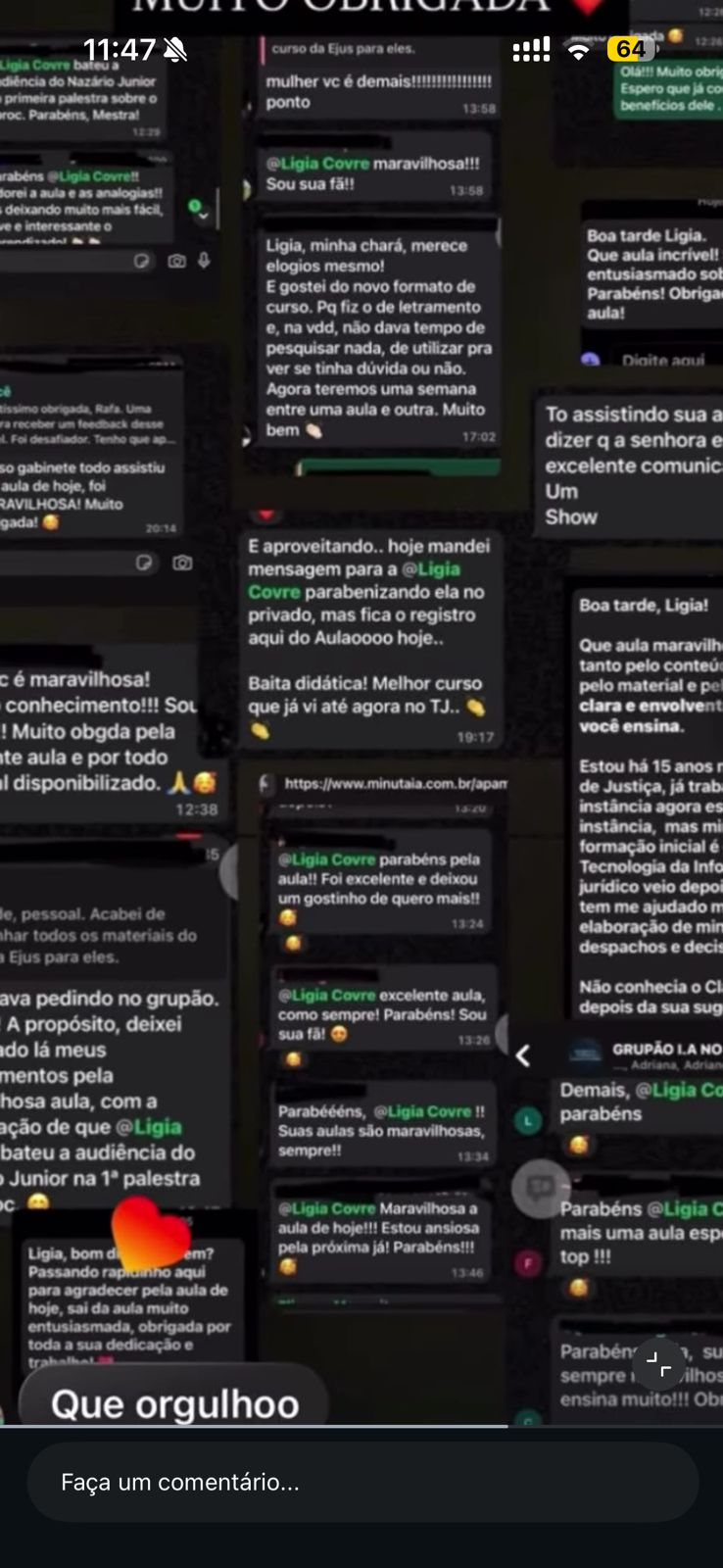 Comentário de profissional do Direito sobre as aulas da Lígia Covre