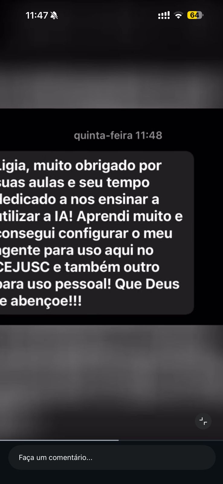 Comentário de profissional do Direito sobre as aulas da Lígia Covre
