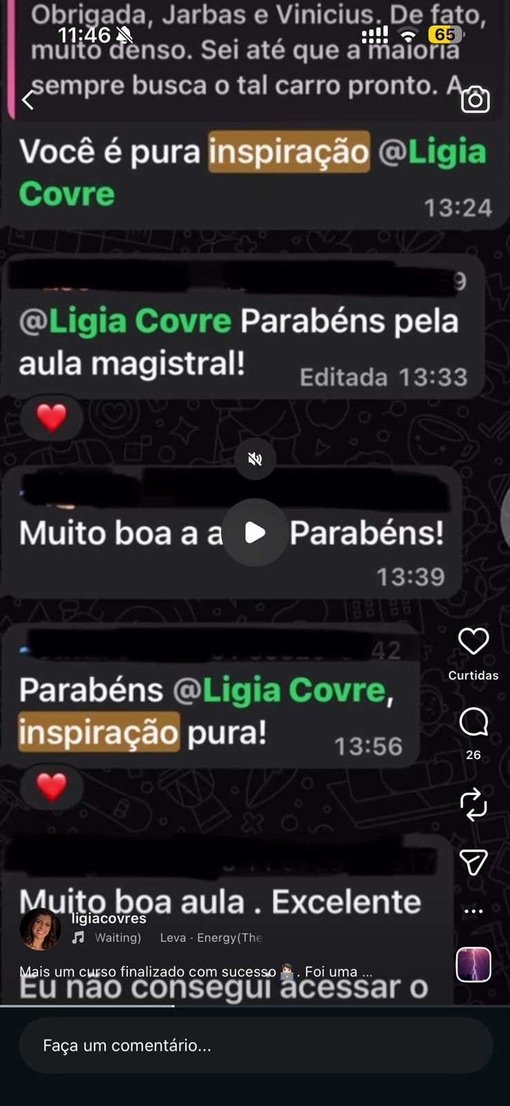 Comentário de profissional do Direito sobre as aulas da Lígia Covre