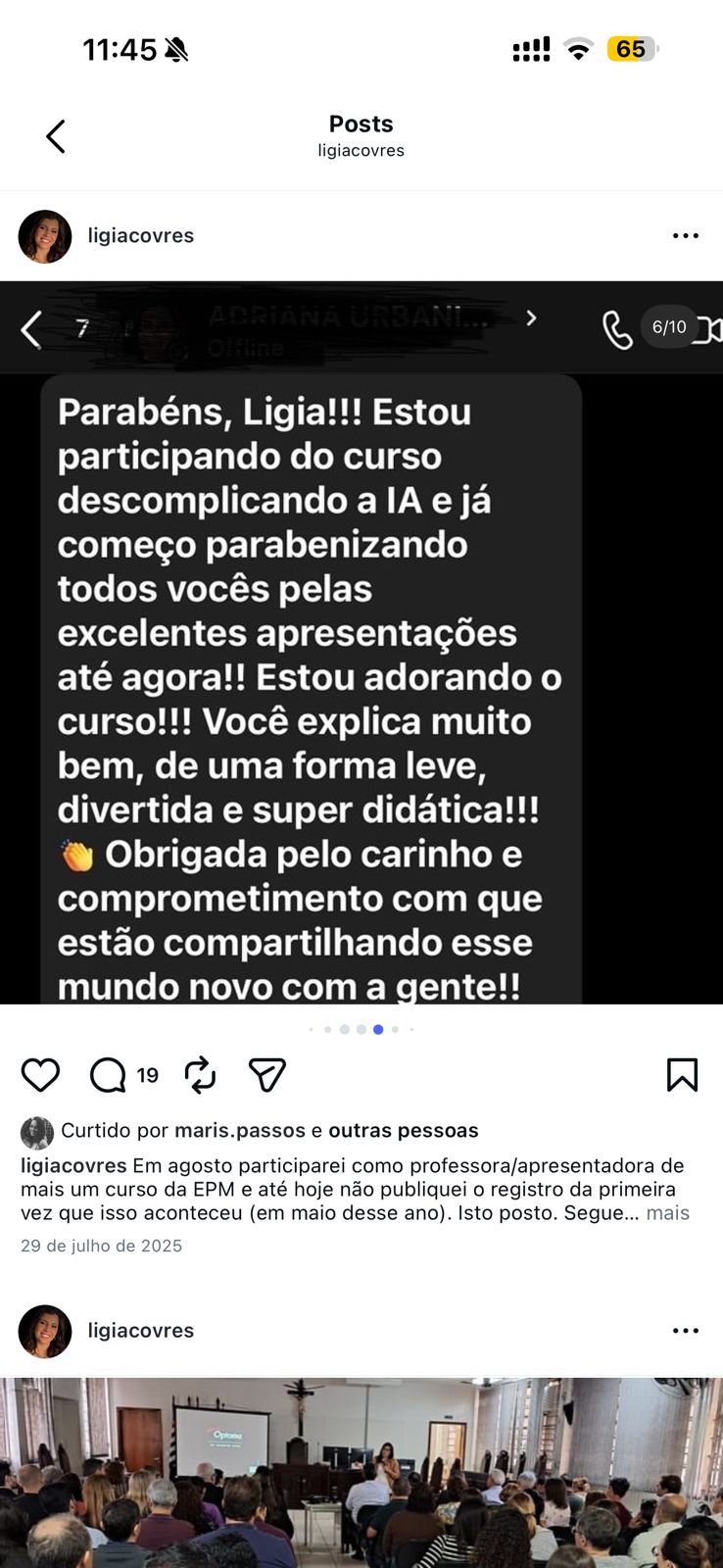 Comentário de profissional do Direito sobre as aulas da Lígia Covre