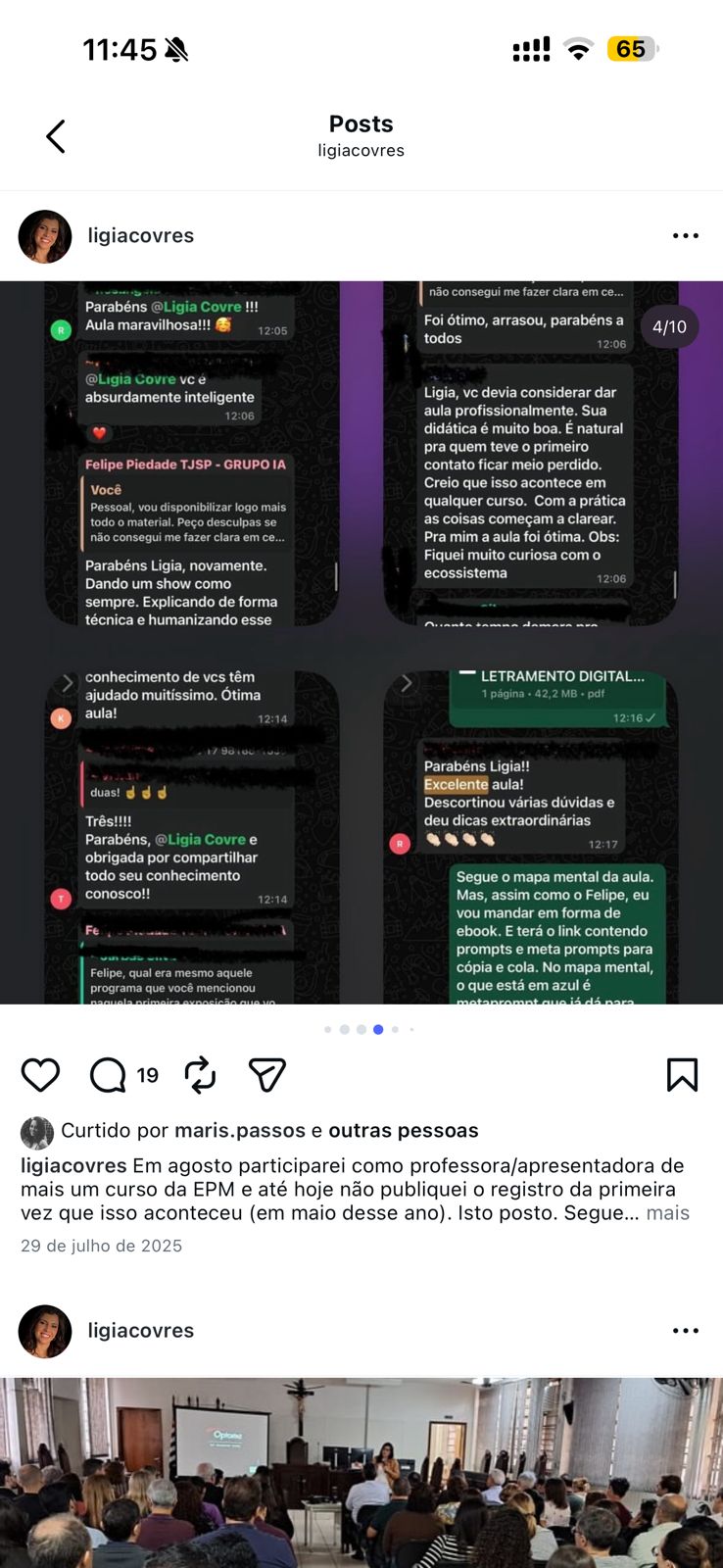 Comentário de profissional do Direito sobre as aulas da Lígia Covre