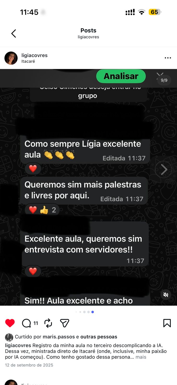 Comentário de profissional do Direito sobre as aulas da Lígia Covre