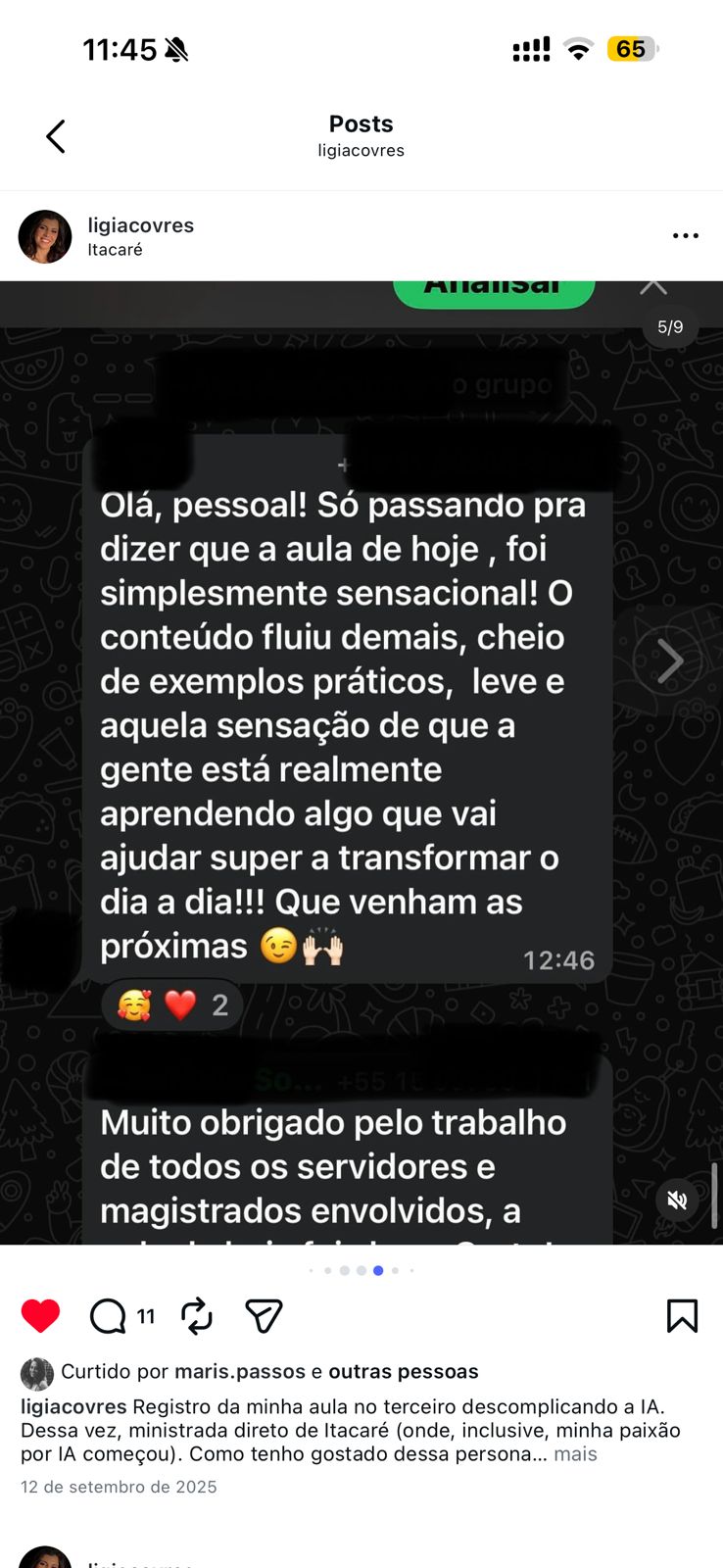 Comentário de profissional do Direito sobre as aulas da Lígia Covre