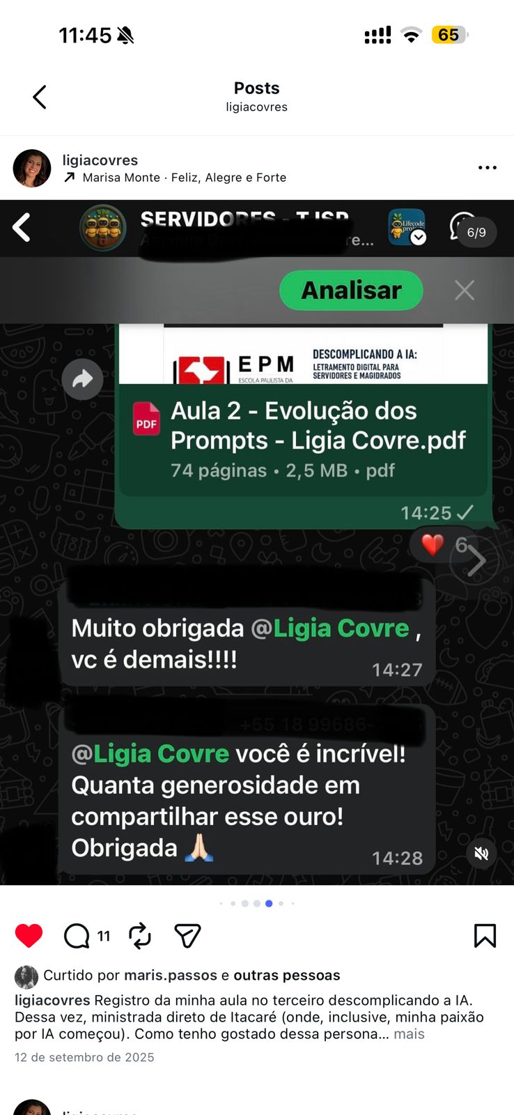 Comentário de profissional do Direito sobre as aulas da Lígia Covre