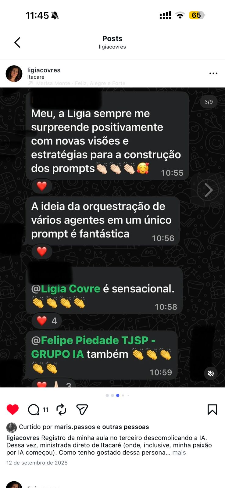 Comentário de profissional do Direito sobre as aulas da Lígia Covre